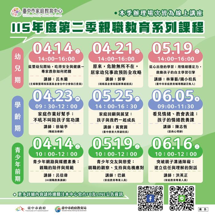 「2026好家在台中兒童節系列活動」暨「115年度第二季親職教育課程」