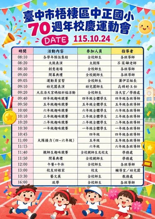 70週年校慶運動會流程表